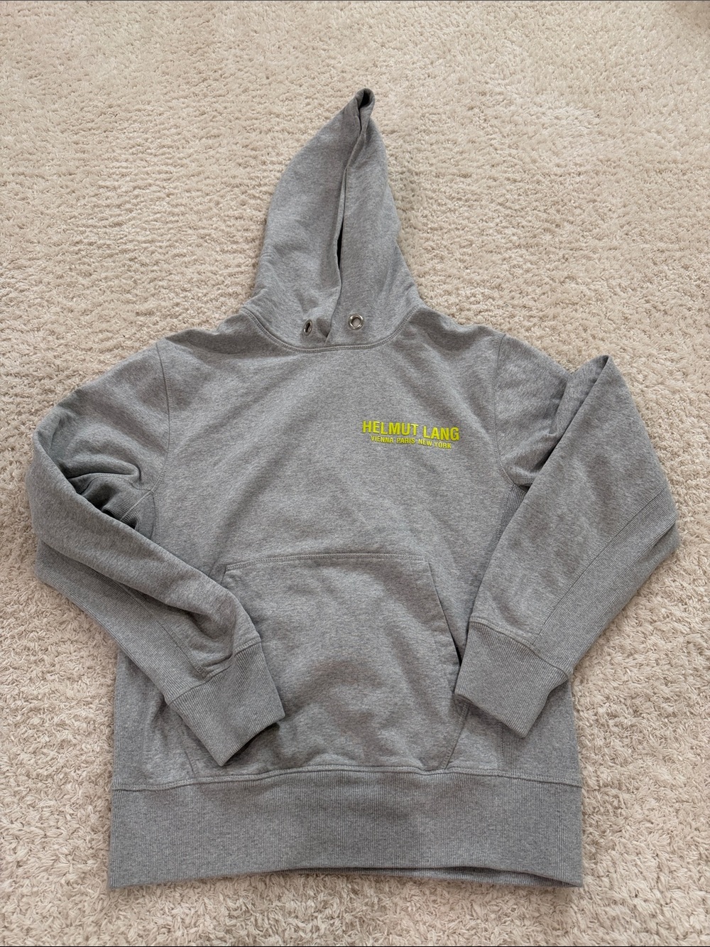 Helmut Lang Gray Crewneck Hoodie with Neon Yellow Logo